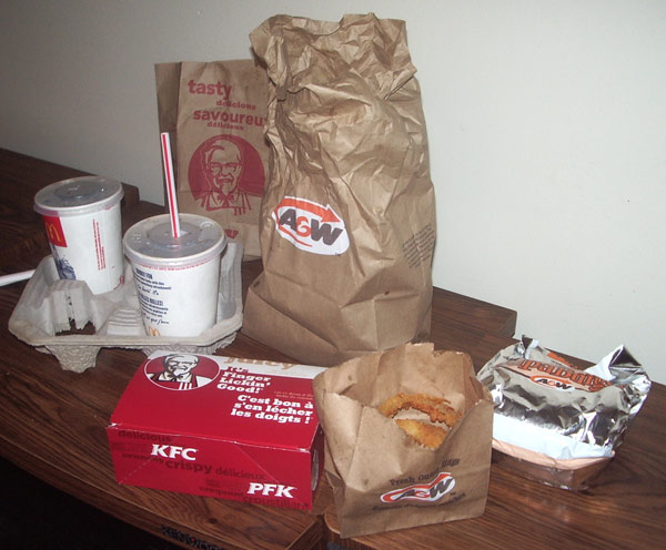 Food from McDonald's, A&W and KFC